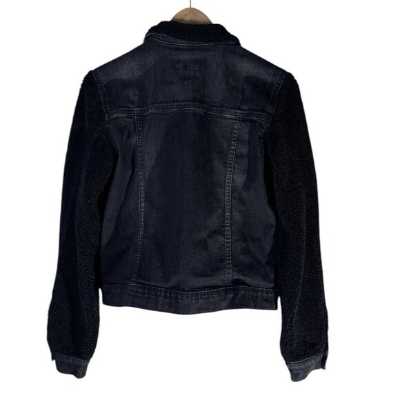 Miss Me Black Denim Jean Trucker Jacket Womens Sherpa Sleeves Size Small - Picture 10 of 11